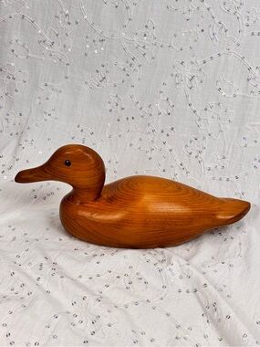 Vintage 15” Hand Carved Wooden Duck Decoy | Mid Century Wood Bird Sculpture